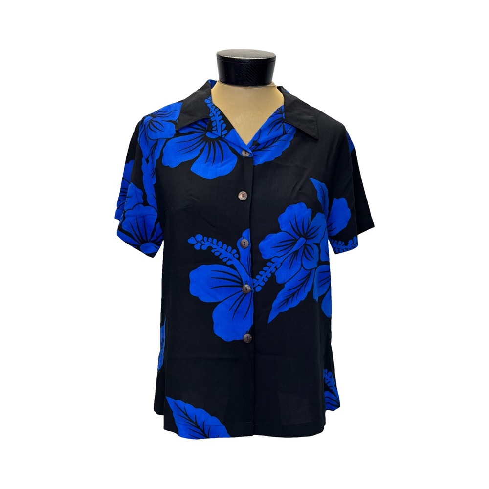 Aloha Hut Hawaii Womens Short Sleeve Button Front Shirt Size M Hibiscus Flowers